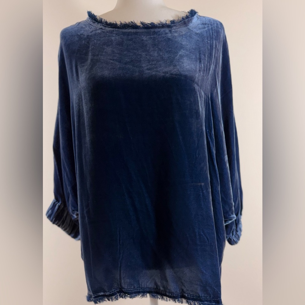 Sundance Deep Blue Velvet Blouse Dolman Sleeve Top, Size Medium, NWOT - Picture 11 of 13